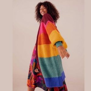 Farm Rio Multicolored Stripe Longline Cardigan